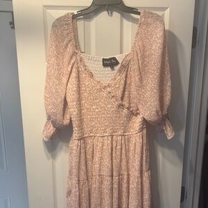 White Birch Blush and Cream Long Sleeve Dress